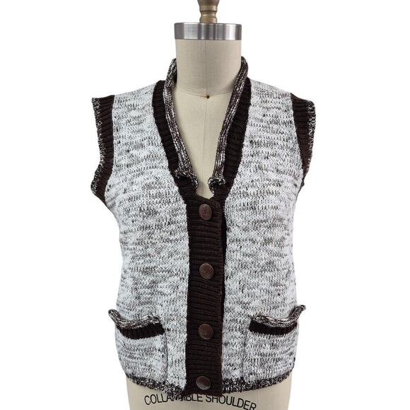 VTG 70s 80s Adolfo Sport Acrylic Sweater Vest Heathered/Solid Brown Women M - Picture 1 of 4